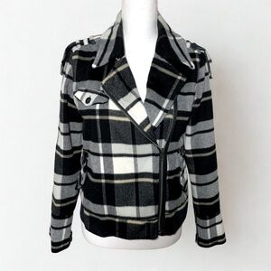 Hurley Women Plaid Moto Jacket Coat  Black White Size Medium